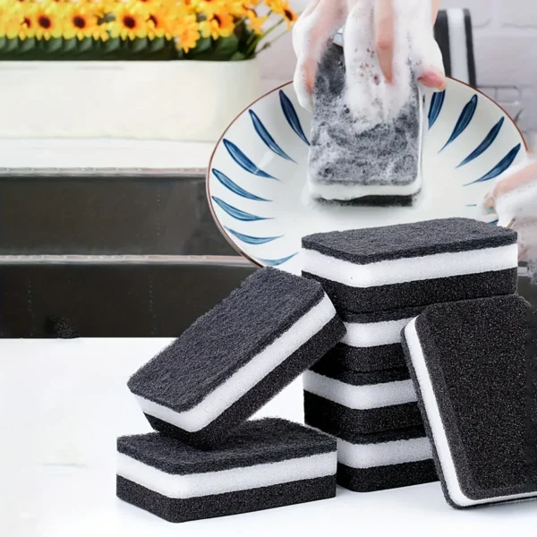 Thickened Double-sided Dishwashing Sponge Black Sandwiched White Stain Removal Scouring Cloth Cleaning of Pots Bowls Sinks Rag - Image 3