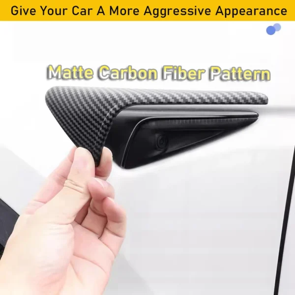 For Tesla Model 3/Y 2024 2025 Side Camera Protection Cover Fender Car Modification Accessories Matte Carbon Fiber Pattern Trim - Image 3