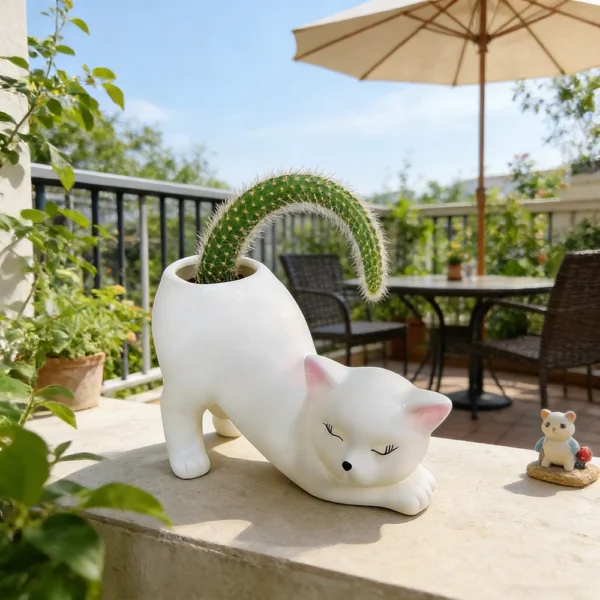 Miniso Cartoon Cute Cat Tail Flower Pot Creative Succulent Plant Cactus Cultivation Garden Courtyard Balcony Decoration Ornament - Image 6