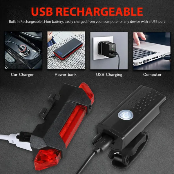 Bike Light Set Bicycle Headlight Taillight USB Rechargeable MTB Bike Front Rear Lamp Set Cycling Flashlight Bicycle Accessories - Image 5