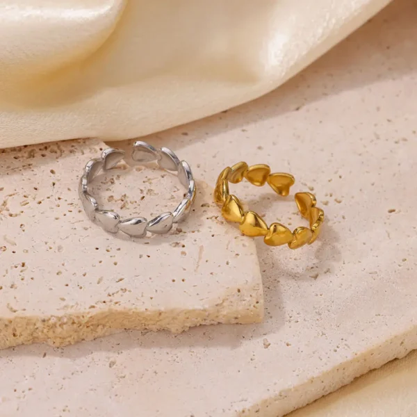 Stainless Steel Heart Rings For Women Opening Adjustable Gold Color Heart Ring Wedding Couple Christmas Jewelry Party Gifts - Image 5