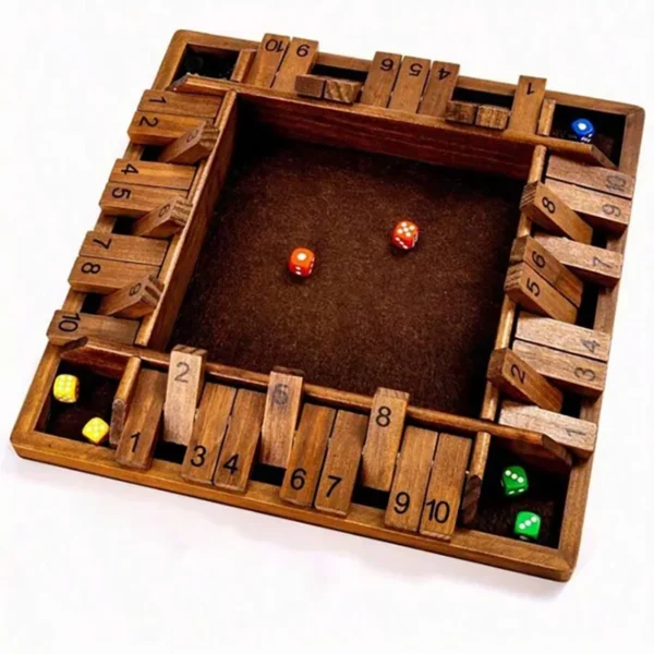 Classic 4 Sided Wooden Board Game With 2 Dice And Shut-The-Box Instructions, Classics Tabletop Version And Pub Board Game - Image 5