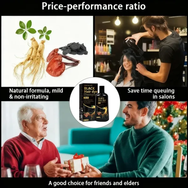 Black Hair Dye Shampoo 3in1 with Ginger & Biotin - Long Lasting Color & Gray Coverage for Vibrant Hair - Image 4