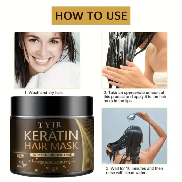 Keratin Hair Mask Professional Hair Care Deep Repair Mask Suitable for All Hair Types | Small Travel Bag/60G - Image 6