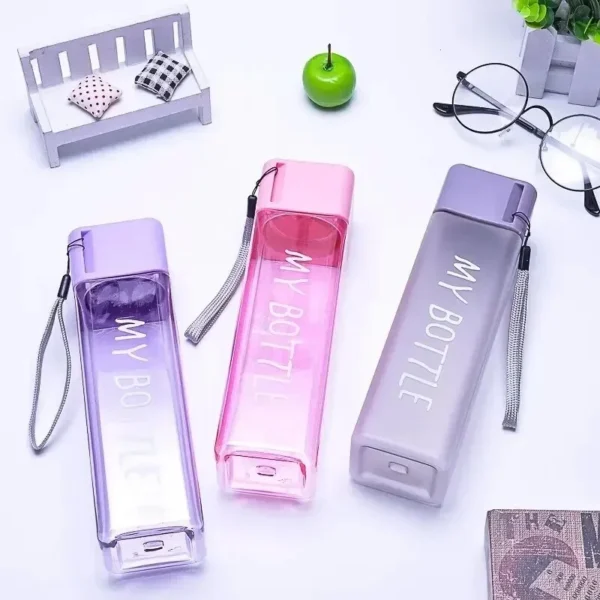 kf-S158ff11e07ba459bb960c674e7839c33T 1 Pcs Clear Square Drinking Glass in Mate Plastic Portable Water Bottle with Milk Cable for Outdoor Sports - Image 1