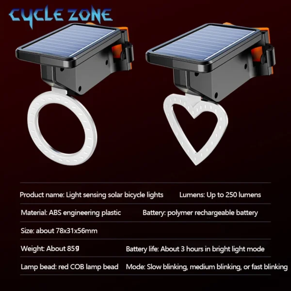 Solar Bicycle Rear Light Smart Sensor Bike Tail Lamp Rechargeable Safety Warning Taillight for Night Riding Cycling Accessories - Image 4