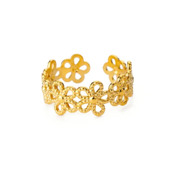 Hollow Flower Rings For Women Gold Color Stainless Steel Adjustable Multi-layer Flower Ring Wedding Aesthetic Jewelry Gift - Image 4