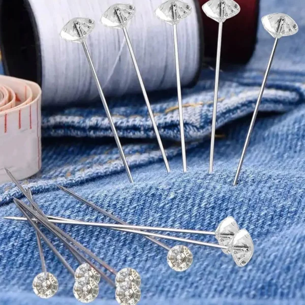 1Box 50Pcs Alloy Pins Transparent Diamond Pin DIY Wedding Bouquet Pins Stitching Needles Plastic Box Sewing Accessories - Image 1