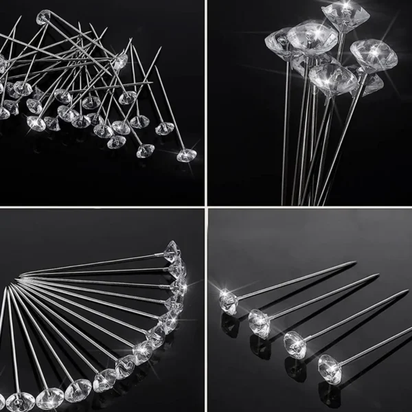1Box 50Pcs Alloy Pins Transparent Diamond Pin DIY Wedding Bouquet Pins Stitching Needles Plastic Box Sewing Accessories - Image 4