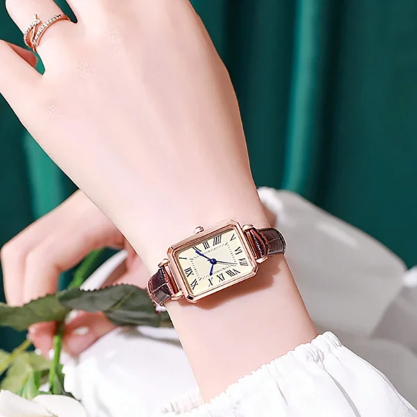 Retro Watches Classic Casual Quartz Dial Leather Strap Band Rectangle Clock Fashionable Wrist Watches for Women - Image 2
