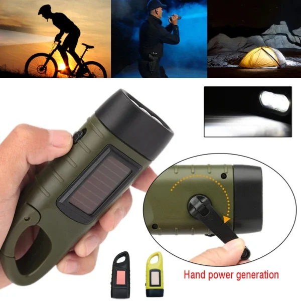 Portable LED Flashlight Tent Light Hand Crank Dynamo Solar Power Torch for Outdoor Camping Hiking Long-range Emergency Lantern - Image 6