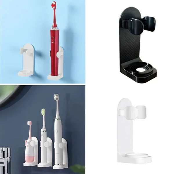 kf-S240e5855cf8e4d87adb6ca1b73195de4H Electronic Toothbrush Holder Wall Mounted Adhesive Toothbrush Holders Toothbrush Organizer to Saving Space and Keep Drying - Image 1