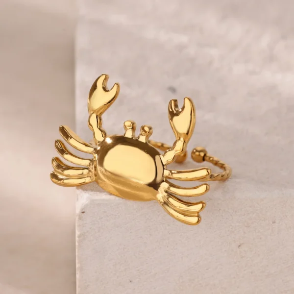 Stainless Steel Crab Rings for Women Gold Color Cute Animal Open Adjustable Ring Aesthetic Fashion Waterproof Jewelry Gift - Image 3