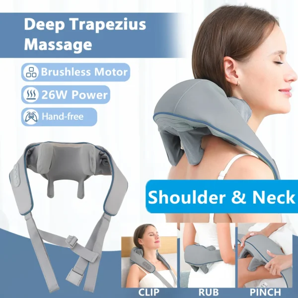 kf-S24d2adbc4f2c4e8eb6b4bef77aad5171D Foreverlily 26W Neck And Shoulder Massager Wireless Shoulder And Back Kneading Massage Shawl Trapezius Neck Cervical masajeador - Image 1