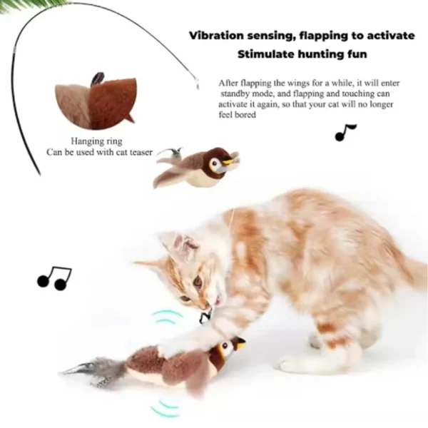 Cat Toy Interactive Flapping Bird with Catnip Rechargeable Simulation Bird Cat Toys Touch Activated Fluffy Plush Toys for Cats - Image 3