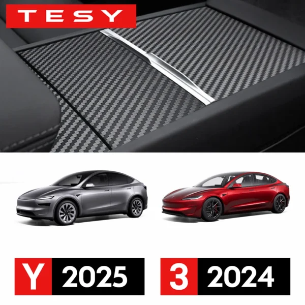 For Tesla Model Y Juniper Launch 2025 Model 3 Highland 2024 Center Console Panel Sticker Suede Film Carbon Wooden Central Cover - Image 1