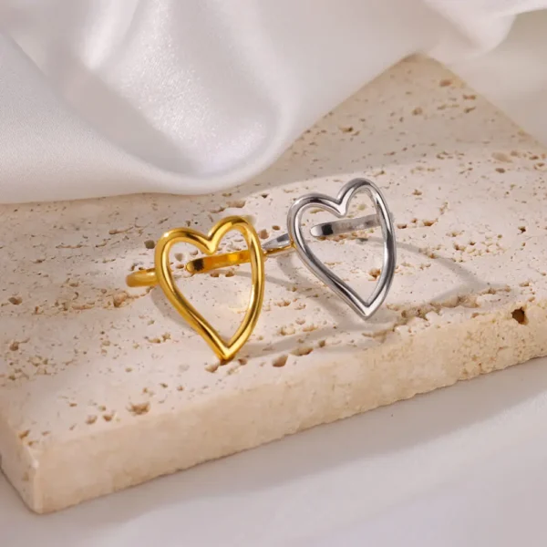 Heart Minimalist Stainless Steel Rings For Women Gold Color Glossy Opening Aesthetic Heart Ring Wedding Party Jewelry Gift BFF - Image 4