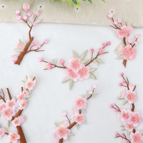 6pcs -6 different peach blossom branch embroidery stickers - Image 4