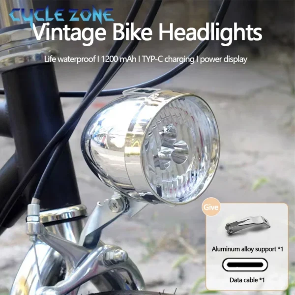Vintage Bicycle Front Light 3 LED Bike Headlight MTB Flashlight Retro Design Cycling Head Lamp for Night Riding Black Silver - Image 3