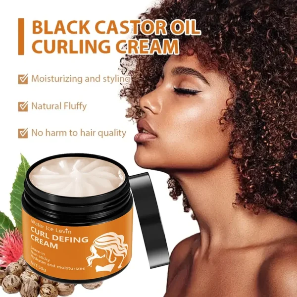 50g Black Castor Oil Curly Hair Styling Cream - Moisturizing Hair Styling Cream Suitable for Normal Hair, Men and Women, Easy to Use and Carry with Plant Formulas - Image 3