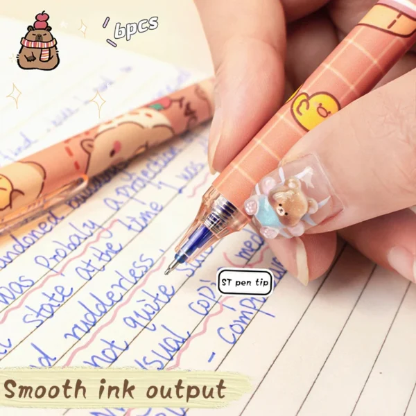 Cute Capybara Gel Pens - 6Pcs Kawaii Quick-Drying Blue Erasable Pen Set for Office, School & Aesthetic Stationery - Image 2