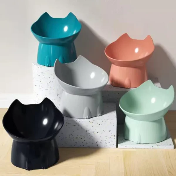 Cat bowl with long ears and high feet bowl with cat and dog neck protection and anti-overturning plastic raised pet bowl - Image 2
