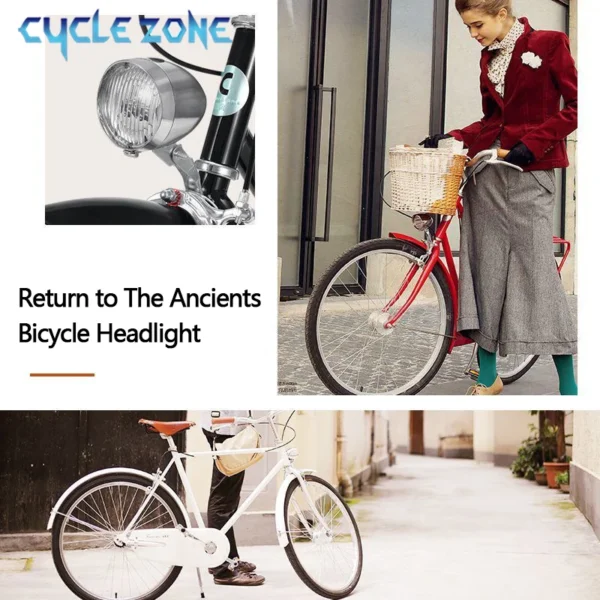 Vintage Bicycle Front Light 3 LED Bike Headlight MTB Flashlight Retro Design Cycling Head Lamp for Night Riding Black Silver - Image 5