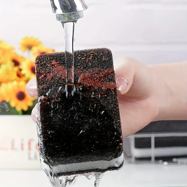Thickened Double-sided Dishwashing Sponge Black Sandwiched White Stain Removal Scouring Cloth Cleaning of Pots Bowls Sinks Rag - Image 5