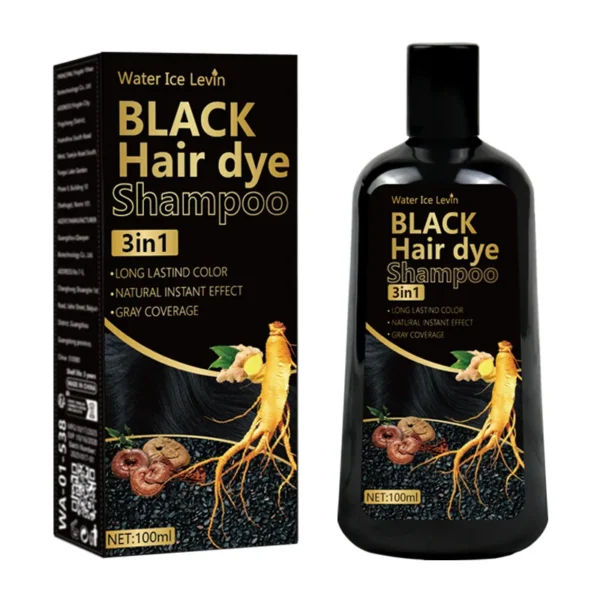 Black Hair Dye Shampoo 3in1 with Ginger & Biotin - Long Lasting Color & Gray Coverage for Vibrant Hair - Image 6