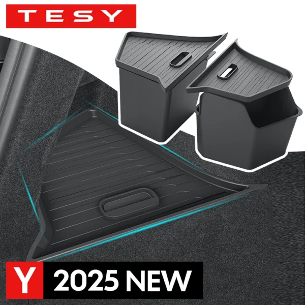 Trunk Organizer for Tesla New Model Y Juniper Launch Refresh 2025 Rear Trunk Storage Bins Side Box Organiser TPE Accessories - Image 1