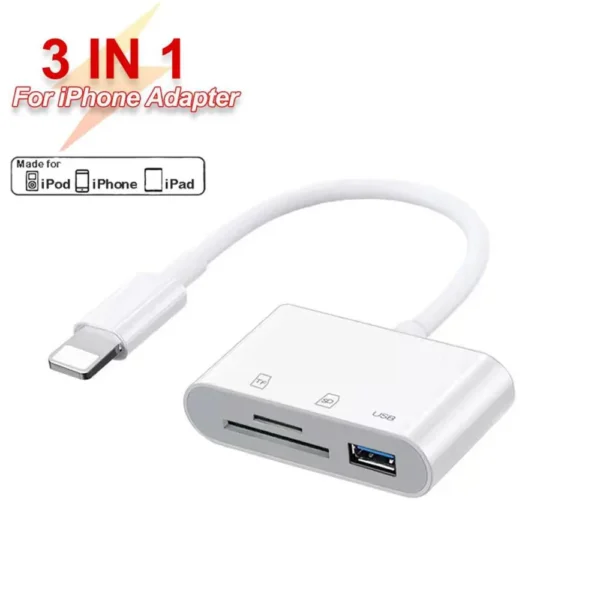3-in-1 Type-C to SD and TF Card USB Camera Adapter, compatible with iPad, card readers, and USB security keys - Image 2