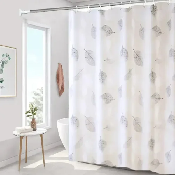 Bathroom Shower Curtains PEVA Waterproof Thickening Bath Curtain With Hooks Rustproof Metal Grommets Leaf Pattern Shower Curtain - Image 1