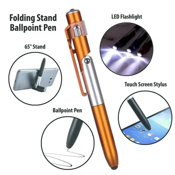 4-in-1 All-in-One Multifunction Pen: Stylus, Ballpoint Pen, LED Light, and Phone Stand for Office & School - Image 5