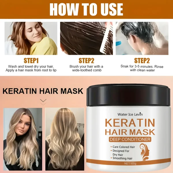 Keratin Hair Mask - Deep Conditioning Treatment for Dry, Damaged Hair - Restores Shine, Strength, and Elasticity - Image 3