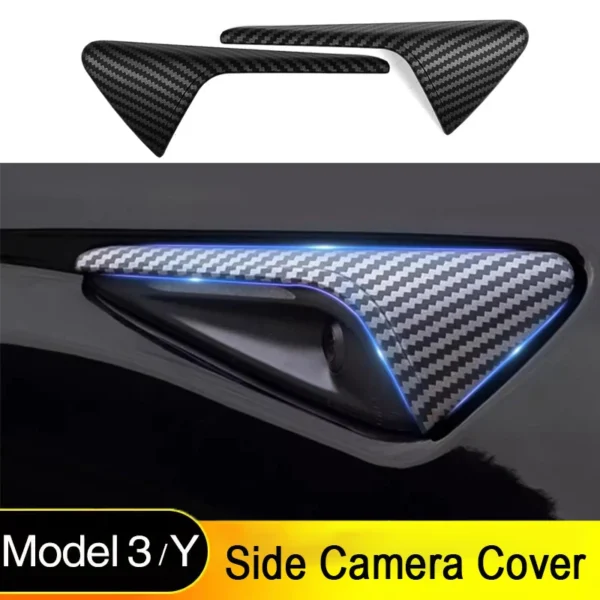 For Tesla Model 3/Y 2024 2025 Side Camera Protection Cover Fender Car Modification Accessories Matte Carbon Fiber Pattern Trim - Image 1