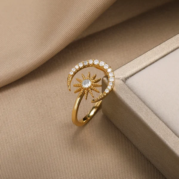 Zircon Star Moon Rings For Women Gold Color Stainless Steel Geometric Star Moon Ring Engagement Wedding Christmas Jewelry Gift - Image 2