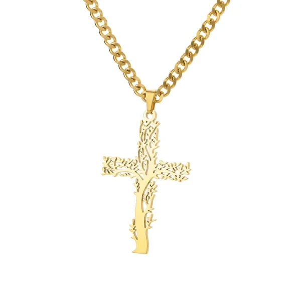 Stainless Steel Cross Necklace For Women Gold Color Chain Cross Pendant Necklaces Retro Religion Jewelry Gift bijoux femme - Image 3