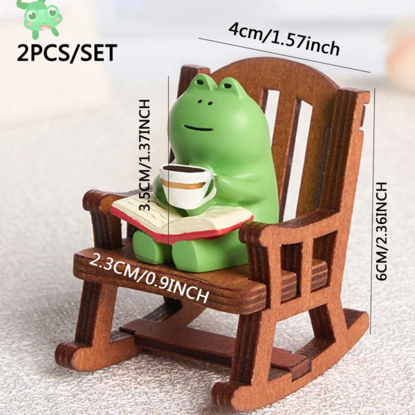 2PC Frog Rocker Chair Cute Japanese Healing Small Decoration Office Desktop Decoration Car Center Control Decoration - Image 6