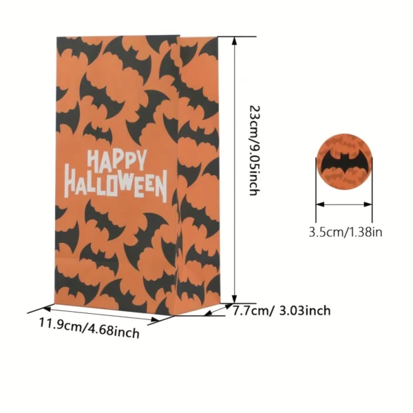 24pcs-Halloween Kraft Paper Gift Bags - for Party FavorsTrick or TreatBirthday, and Craft Supplies -24 bags+24 circular stickers - Image 4