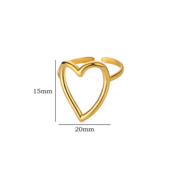 Heart Minimalist Stainless Steel Rings For Women Gold Color Glossy Opening Aesthetic Heart Ring Wedding Party Jewelry Gift BFF - Image 6