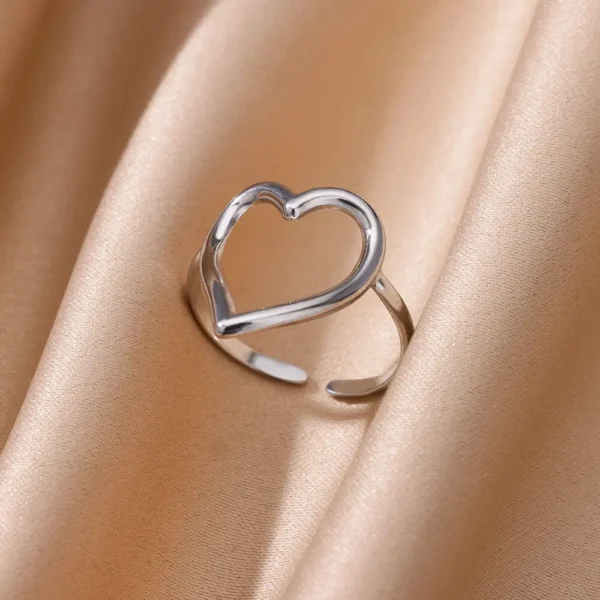 Heart Minimalist Stainless Steel Rings For Women Gold Color Glossy Opening Aesthetic Heart Ring Wedding Party Jewelry Gift BFF - Image 3