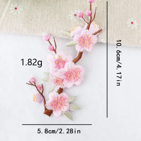 6pcs -6 different peach blossom branch embroidery stickers - Image 3