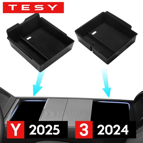 for Tesla Model Y Juniper 2025 Launch Model 3 Highland 2024 Console Armrest Storage box Organizer Flocking ABS with silicone pad - Image 1