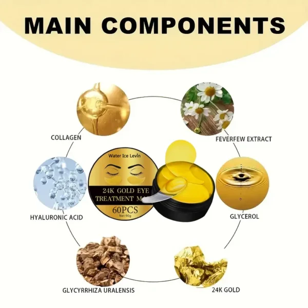 24K Gold Collagen Eye Mask Anti Dark Circles Eyes Bags Moisturizing Anti-Wrinkles Eye Patches Eyes Skin Care Products - Image 2