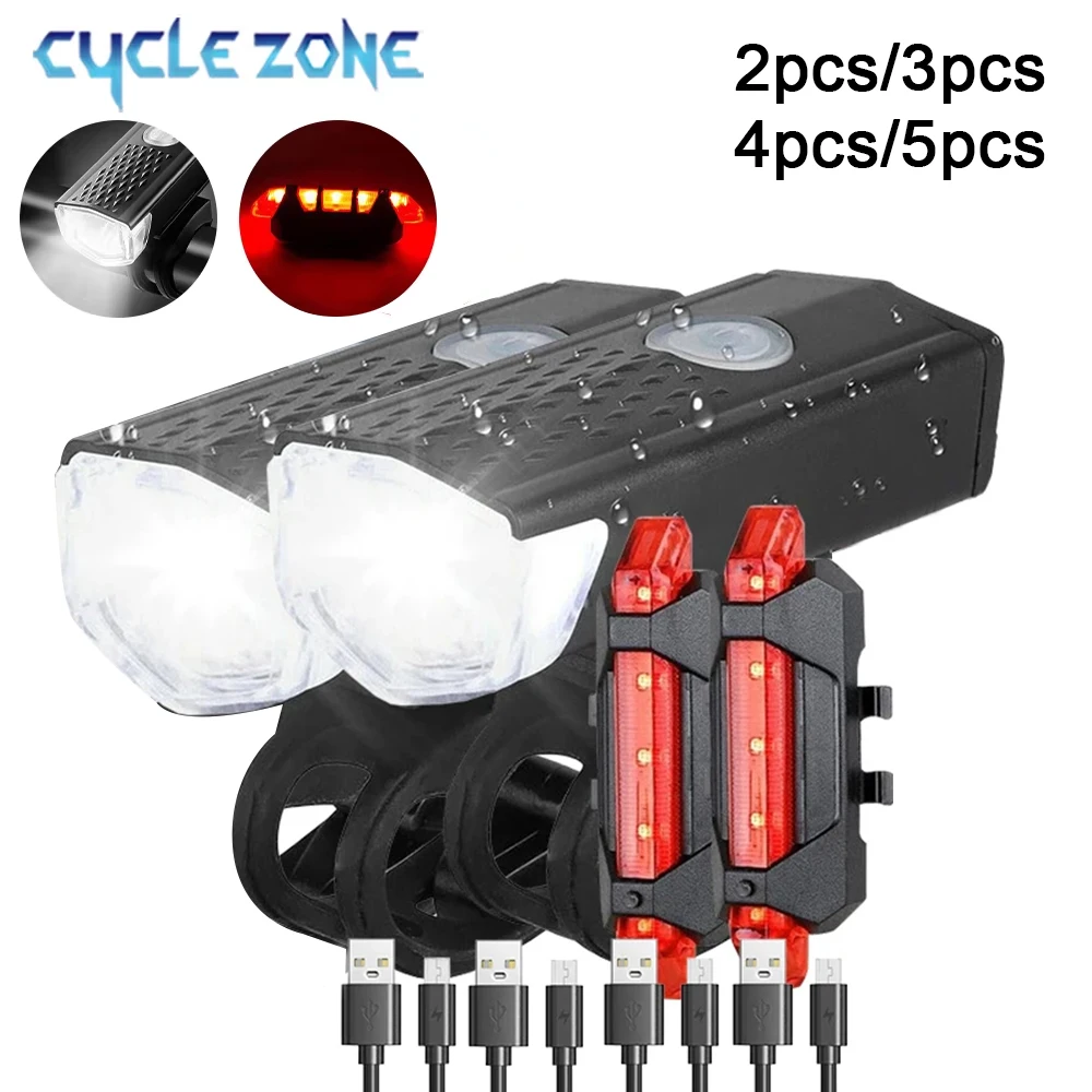 kf-S4a5504e3c09e48ff91dedd0545c8fa999 Bike Light Set Bicycle Headlight Taillight Front and Rear Set Rechargeable MTB Bike Flashlight Cycling Lamp Bicycle Accessories - Image 1