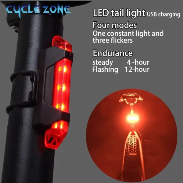 Bicycle Taillight USB Rechargeable MTB Road Mountain Bike Safety Warning Tail Light LED Bike Flashing Rear Lamp for Night Riding - Image 6