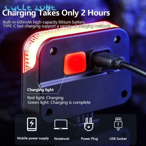 Bicycle Taillight Solar Energy Rechargeable Cycling Rear Lights MTB Road Mountain Bike Tail Light Night Cycling Safety Red Lamp - Image 5