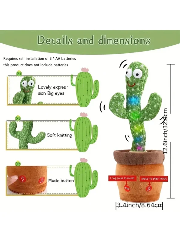 1pc-Dancing Talking Cactus Toys For Baby Boys And Girls, Singing Mimicking Recording Repeating What You Say Sunny Cactus Up Plus - Image 3