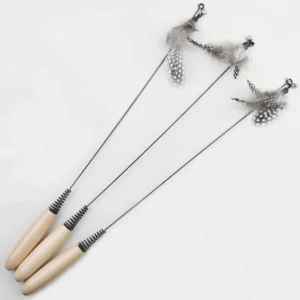 Wooden handle spring teasing cat stick pearl feather replacement head scratch-resistant cat toys to relieve boredom pet supplies