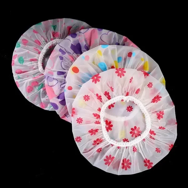 kf-S500bd9a0b95d4d65b8576e2f957c3a42C 5pcs Waterproof Shower Cap WOMEN'S Household Bathing Anti-oil Smoke Hair Care Shower Cap Dry Hair Cap - Image 1